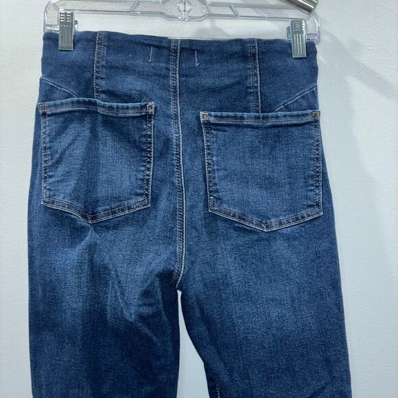 Free People Miles Away High Rise Skinny Jeans |Size 29 Raw Hem Dark Wash Stretch - Picture 5 of 14